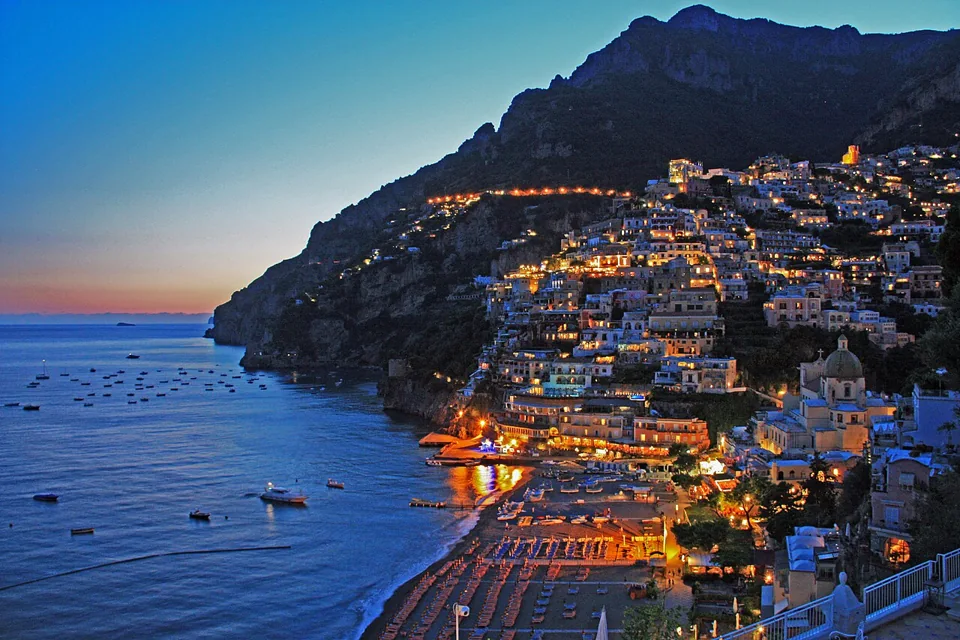 Colorful buildings above the coast in Positano, Italy